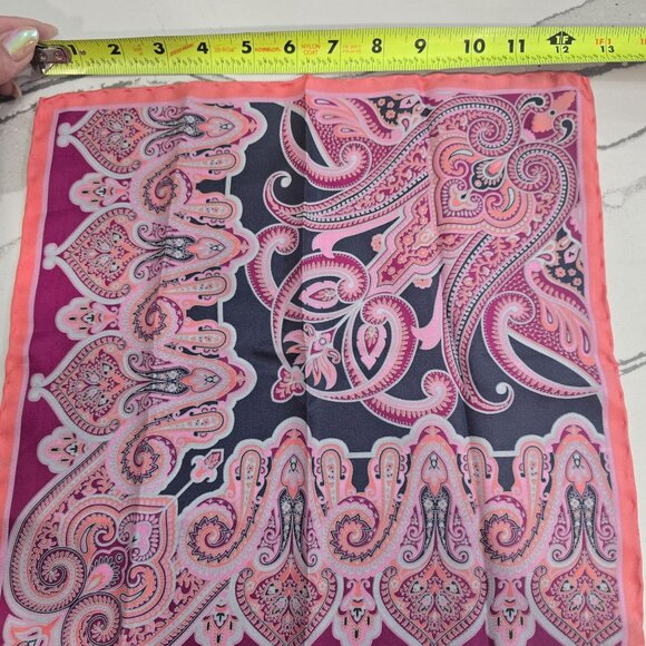 Pink & Navy Paisley Silk Square Scarf 100% Silk 13"x13" Bandana Style - Picture 4 of 6